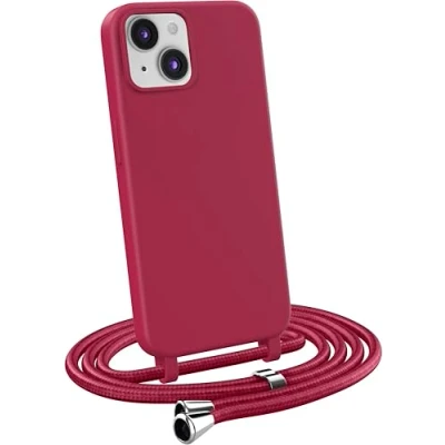 Immagine di MyGadget Cover per iPhone 14 Plus Custodia Opaca con Corda Case Cordino Antiurto Bumper Laccio Tracolla Practical Stylish Bordeaux