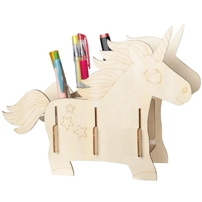 Immagine di Pebaro 477/1 Kit di costruzione in legno a forma unicorno, puzzle 3D, fai da te con legno, piastra pretagliato, carta vetrata, scoppiare, assemblare, pronto, idea