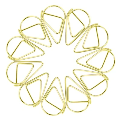 Immagine di Graffetta 50Pcs Graffette di Carta,Forma Goccia d&#039;Acqua Segnalibro in Metallo, Piccole Fermagli per Carta,Graffette Documenti Scuola Ufficio Forniture Libro Memo(25 * 16mm) (oro)