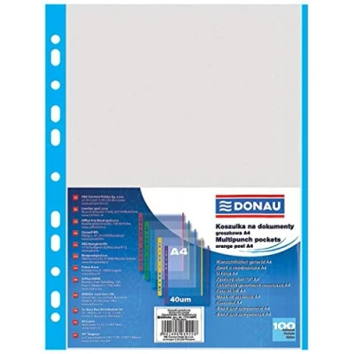 Immagine di DANUBIO 1774100pl di 10 Buste Trasparenti, PP, A4, ruvida, 40μm, bordo BLU, 100 pezzi
