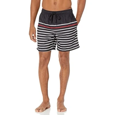 Immagine di Amazon Essentials Costume a Boxer Ad Asciugatura Rapida 18 cm colori fuori produzione Uomo, Nero Bianco Righe, L