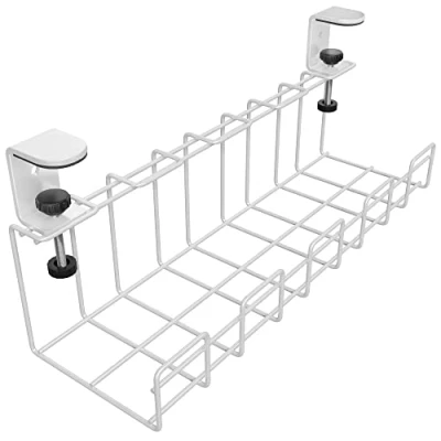 Immagine di Canalina per cavi da scrivania bloccabile l&#039;ordine sul posto di lavoro gestione dei cavi, caricabatterie e prese multiple senza attrezzi (M, metallo bianco, supporto cavi) KD Essentials