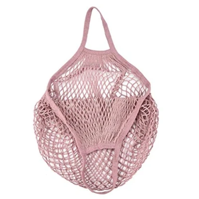 Immagine di Borsa per la spesa riutilizzabile in rete, cotone, spesa, frutta, verdura, spiaggia, rosa