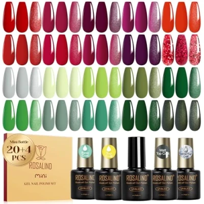 Immagine di ROSALIND Smalto Semipermanente Unghie, 24 Pezzi Rosso Viola Arancione Verde Colori Smalti Semipermanenti per Soak Off UV/LED Nail Art Manicure Regalo