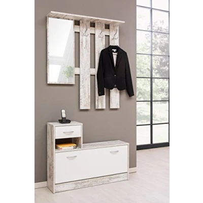 Immagine di AVANTI TRENDSTORE Rudolf Guardaroba da Ingresso con Specchio, 3 Ganci appendiabito e Comoda scarpiera. Disponibile in diversi colori (Fresco)