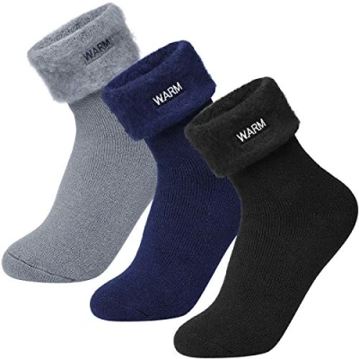 Immagine di Homealexa Calzini Donna Invernali in Cotone Lanugine Set 3 Paia Calze Termiche Elastiche Morbide da Inverno per Calde alla Caviglia Spessi Pavimento (Scuro)
