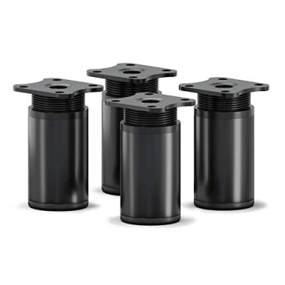 Immagine di sossai® Gambe per mobili MFR1 set di 4 regolabili in altezza Altezza: 60 mm (+20mm) Design: Nero Opaco Forma rotonda: 40 x Viti inclusi