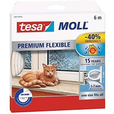 Immagine di Tesa Moll Premium Flexible Nastro Sigillante per L&#039;Isolamento di Porte e Finestre Trasparente 6 m x 9 mm 7