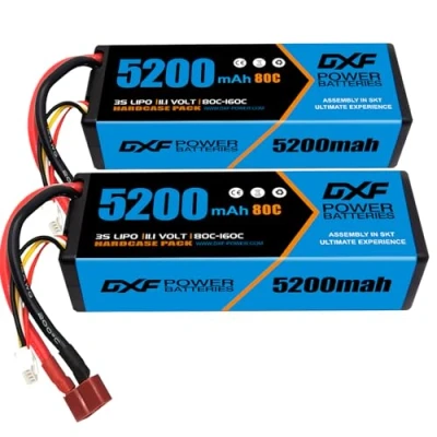 Immagine di DXF 3S batteria Lipo 5200 mAh 11,1 V 80C RC Battery Hard Case with T Deans Connector for Car Boat Truck Helicopter Airplane Racing Models(2 Pack)