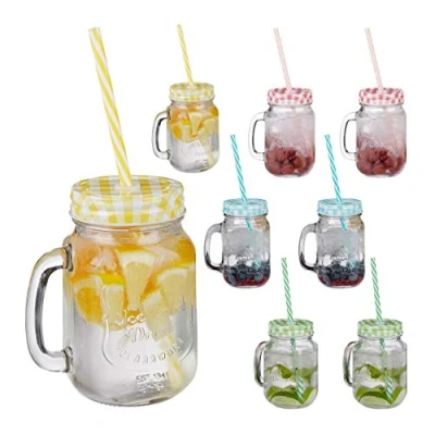 Immagine di Relaxdays 48x Bicchieri con Cannuccia, 400 ml, HxLxP: 13 x 10,5 15 cm, Calici Manico, Coppe Coperchio, Colorati