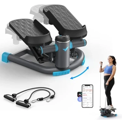 Immagine di MERACH Mini Stepper Fitness 2 in 1 per la Casa,Altalena Silenziosa Twister da 150 kg con Display LCD e Fasce di Resistenza,per Allenamento Gambe,Braccia Glutei