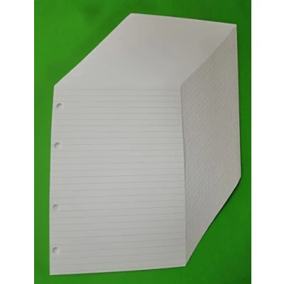 Immagine di 100 Fogli (200 Pagine) con 4 buchi in Formato A5 14,5 x 20,5 cm. per raccoglitore anelli RIGHE 7 mm. Carta 120G/Mq