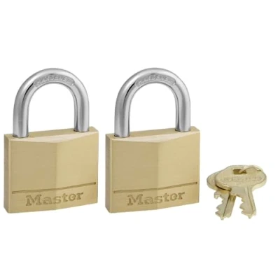 Immagine di Master Lock 140T Lucchetto in ottone massiccio con chiave uguale, corpo largo 1 9/16&quot; e grillo da 7/8&quot;, confezione 2