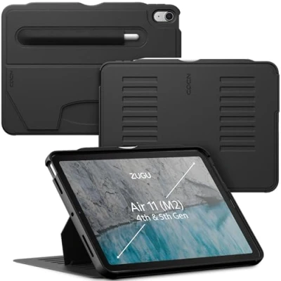 Immagine di ZUGU CASE iPad Air M2 6a / 5a 4a Generazione (2024/2022 2020) 11/10.9 Pollici Cover Protettiva Sottile con 8 Angoli Regolabili Magnetico, Ricarica di Apple Pencil, Auto Svegliati/Sonno [Nero]