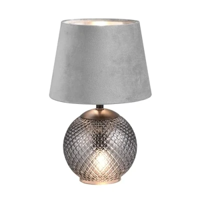Immagine di Reality Lampada da tavolo Jonna R51242054, base in vetro color fumo, paralume grigio velluto/color argento, escl. 2x E14