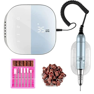 Immagine di Madenia Fresa per Unghie Professionale 35000 Giri Display LCD Efile Digitale Lima Elettrica Manicure e Pedicure, Zero rumore Nessuna vibrazione, con 6 Punte, Blu