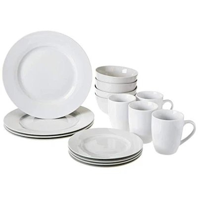 Immagine di Amazon Basics Set di Stoviglie per 4 Persone, Porcellana, Bianco, 16 Pezzi
