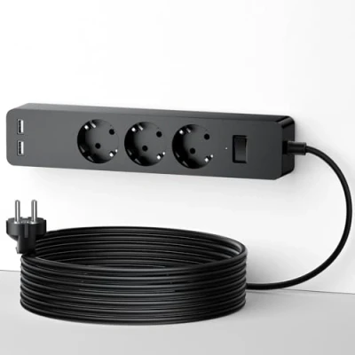 Immagine di Ciabatta con Montaggio a Muro, Non Sono Necessarie Viti NTONPOWER Multipresa USB, 3 Presa Schuko 2 Porte USB e Salvafulmine, Metro Prolunga Elettrica Nero