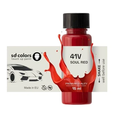 Immagine di SD COLORS Soul Red 41V Kit di riparazione con penna vernice per ritocchi, 15 ML, pennello, graffi e scheggiature, codice colore (solo vernice)