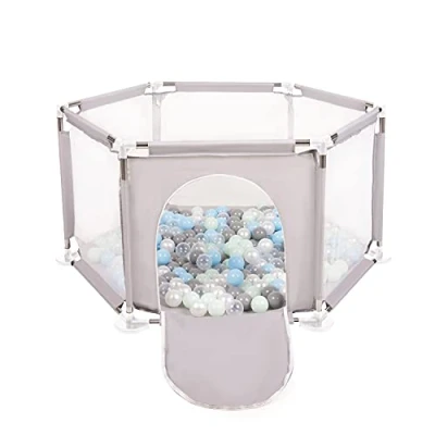Immagine di Selonis Recinto Esagonale Per Bambini Con 100 Palline Colorate Di Plastica 6 Cm, Grigio:Perla/Grigio/Trasparent/Babyblue/Menta