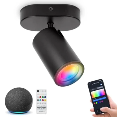 Immagine di Aigostar Faretto da Parete Orientabili Smart Bluetooth Mesh, Faretti LED Soffitto Colore Regolabile, GU10 4.9W Plafoniera 1 Luce, Dimmerabile 2700K 6500K, Work with Alexa, Con Telecomando