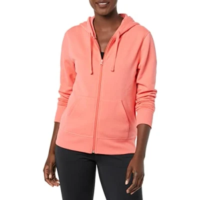 Immagine di Amazon Essentials Felpa con Cappuccio e Zip a Tutta Lunghezza in Pile di French Terry (Taglie Forti Disponibili) Donna, Rosa Corallo, XXL