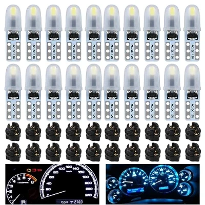 Immagine di Nizirioo Set di 20 lampadine a LED DC 12 V T5 con attacco vite, tachimetro, luce LED, auto, lampada tachimetro (blu ghiaccio + blu)