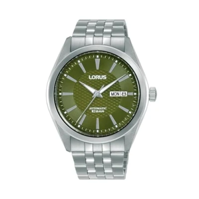 Immagine di Lorus Orologio automatico analogico da uomo con bracciale in acciaio inossidabile, Argento/Verde RL487BX9
