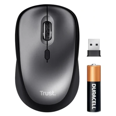 Immagine di Trust Yuki Mouse Wireless Silenzioso con Batteria, per Mano Sinistra e Destra, 83% Plastica Riciclata, 800 1600 DPI, Microricevitore USB, Senza Fili Compatto PC, Laptop, Computer, Mac