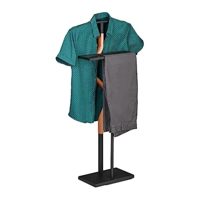 Immagine di Relaxdays Servomuto Servo Muto da Camera, 107 x 47,5 20 cm, Appendiabiti per Giacca, Camicia e Pantalone, in Acciaio MDF, Nero, 60% 40% Fibra di Legno