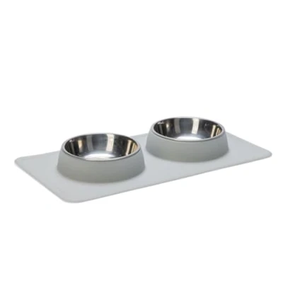 Immagine di Doppia ciotola Karlie Diner Set Dex con supporto in silicone 2 X 350 ml, Ø 14 cm griglio chiaro