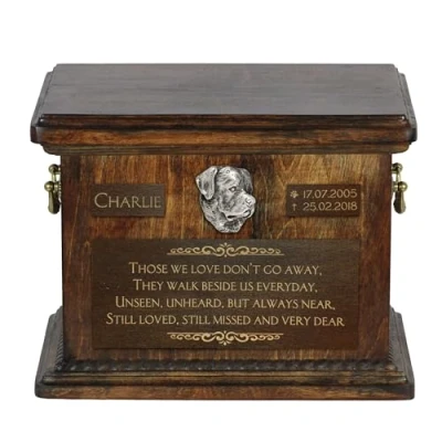 Immagine di Art Dog Urna Commemorativa per Animali Domestici Ritratto in Bronzo Fuso a Freddo Fatto Mano su Base di Betulla Incisione Personalizzata 8,3x11,4x8,7&quot; Rottweiler 3D