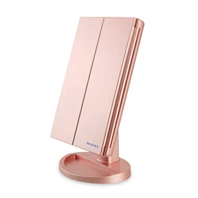 Immagine di WEILY Specchio per il trucco da toeletta, 1x/2x/3x ripiegabile con 21 luci a LED e specchietti retrovisori illuminati touch screen regolabili (oro rosa)
