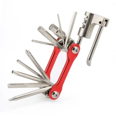 Immagine di QitinDasen 11 in 1 Strumento Bicicletta, Attrezzo Bici Multifunzione, Attrezzi Riparazione Bicicletta Mini, Multitool Pieghevole e Portatile (Rosso)