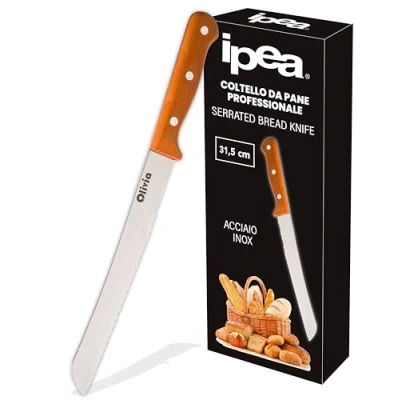 Immagine di IPEA Coltello per Pane Professionale con Lama Seghettata in Acciaio Inox da Affilato Multiuso Tagliare Pane, Panini, Frutta Taglio Preciso Lunghezza 31,5 cm
