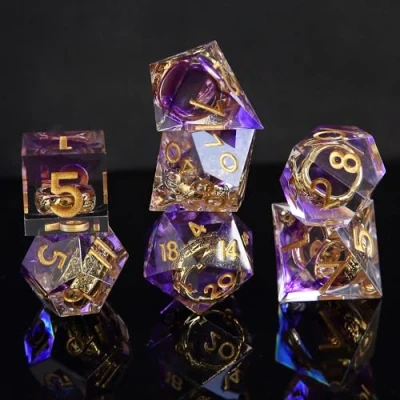 Immagine di Dadi Set D&amp;D Particolari 7 Pezzi Signore degli Anelli da Gioco Resina DnD Dice con Bordi Affilati Lancia per Dungeons and Dragons Pathfinder RPG Magic the Gathering Confezione Regalo