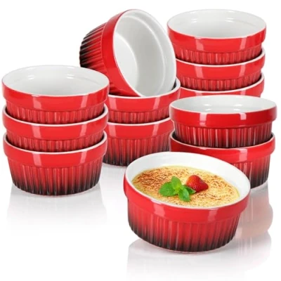 Immagine di COM FOUR® 12x Ciotola per pinne di ragù Stampi resistenti al forno in rosso crema pasticcera dessert con 250 ml ciascuno lavabile lavastoviglie