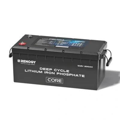 Immagine di Renogy batteria al litio LiFePO4 da 12 V, 200 Ah, con protezione completa BMS e oltre 5000 scariche profonde, solare perfetta per cabine motori, camper, indipendente dalla rete