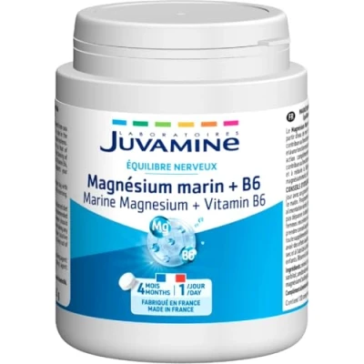 Immagine di JUVAMINE Magnesio marino + Vitamina B6 Equilibrio nervoso Riduce la stanchezza Contribuisce al normale funzionamento del sistema Formula ottimizzata Formato 4 mesi 120 compresse