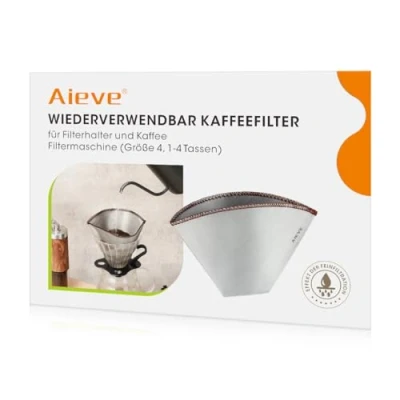 Immagine di AIEVE filtro per caffè riutilizzabile in acciaio inox, permanente (misura 4, 1 4 tazze)