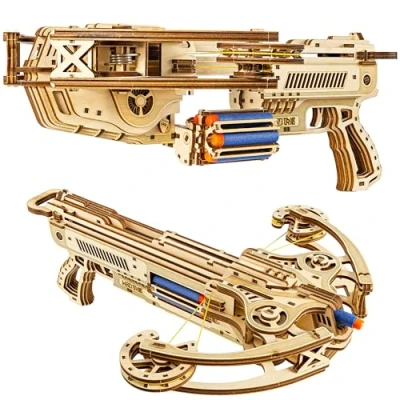 Immagine di Wood Trick Bullet Boltcaster Balestra puzzle in legno 3D per adulti e bambini da costruire, spara fino a 9,8 m, modelli legno, progetti fai te, meccanici 3D, kit