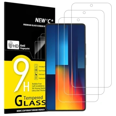 Immagine di NEW&#039;C 3 Pezzi, Vetro Temperato per Xiaomi Poco M6 PRO 4G (No 5G), Pellicola Prottetiva Anti Graffio, Impronte, Senza Bolle, Durezza 9H, 0,33mm Ultra Trasparente, Resistente