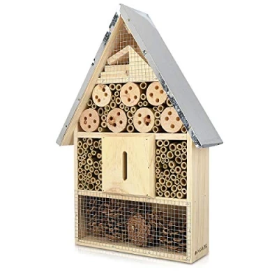 Immagine di Navaris casetta per Insetti in Legno rifugio Ecologico Farfalle vespe api coleotteri 23 x 40 7cm XL Nido Tetto Metallo Materiali Naturali