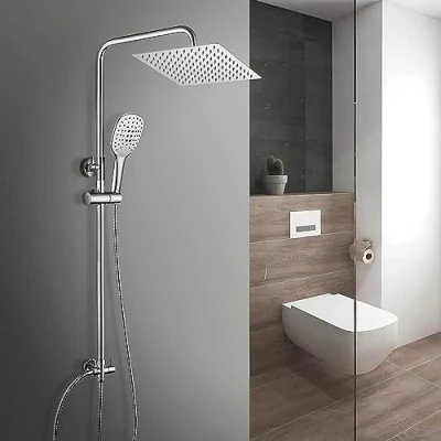 Immagine di Görbach Set Doccia Completo Acciaio Inox con Soffione e Doccetta, Colonna senza Miscelatore Cromato