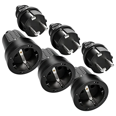 Immagine di greate Spina di contatto messa a terra, accoppiamento confezione da 3 terra in gomma, con protezione antipiega, 2 poli, 250V, 16A, 3,7kW, IP44