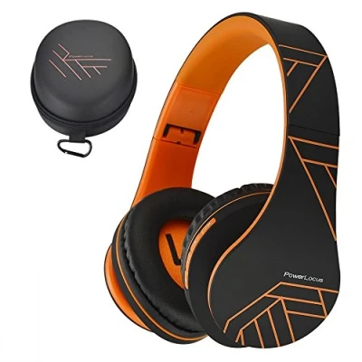 Immagine di PowerLocus Cuffie Bluetooth Over Ear, Wireless 5.3, Hi Fi Stereo Suono, Senza Fili con Microfono, Pieghevoli, Micro SD/TF, FM Radio per Viaggio/Telefono/PC/Ufficio (Arancio)