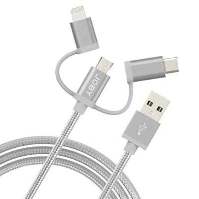 Immagine di JOBY Cavo di Ricarica e Sincronizzazione 3 in 1, Lunghezza 1.2 m, Grigio Siderale, Lightning, USB C, Micro USB, Smartphone, Certificato MFi