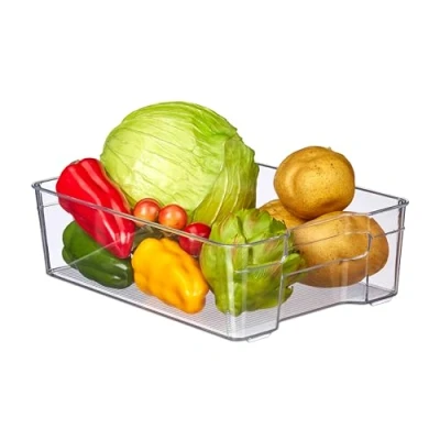 Immagine di relaxdays Organizer da Frigorifero, Contenitore Cucina con Manici Box per Alimenti Salvaspazio, Plastica, Trasparente, 10 x 16 35 cm