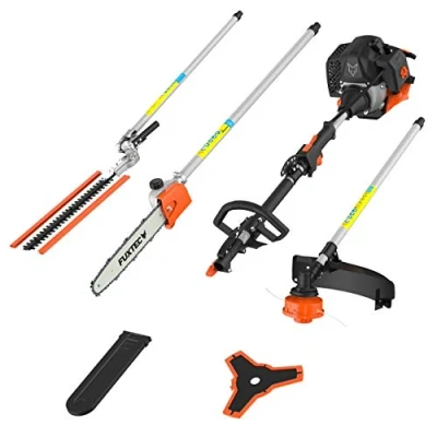 Immagine di Decespugliatore a scoppio 4 in 1 multifunzione, tagliasiepi, motosega da potatura, tagliabordi multiutensile giardino 52cc motore miscela di benzina 2 tempi FUXTEC FX MT152