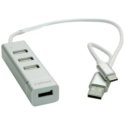 Immagine di Roline 4 Porte Hub combinato USB Argento (Metallizzato)